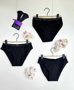Pack de culottes menstruelles incluant une edelso une so-simple dentelle ainsi qu’une slip-slap évolution essentielle