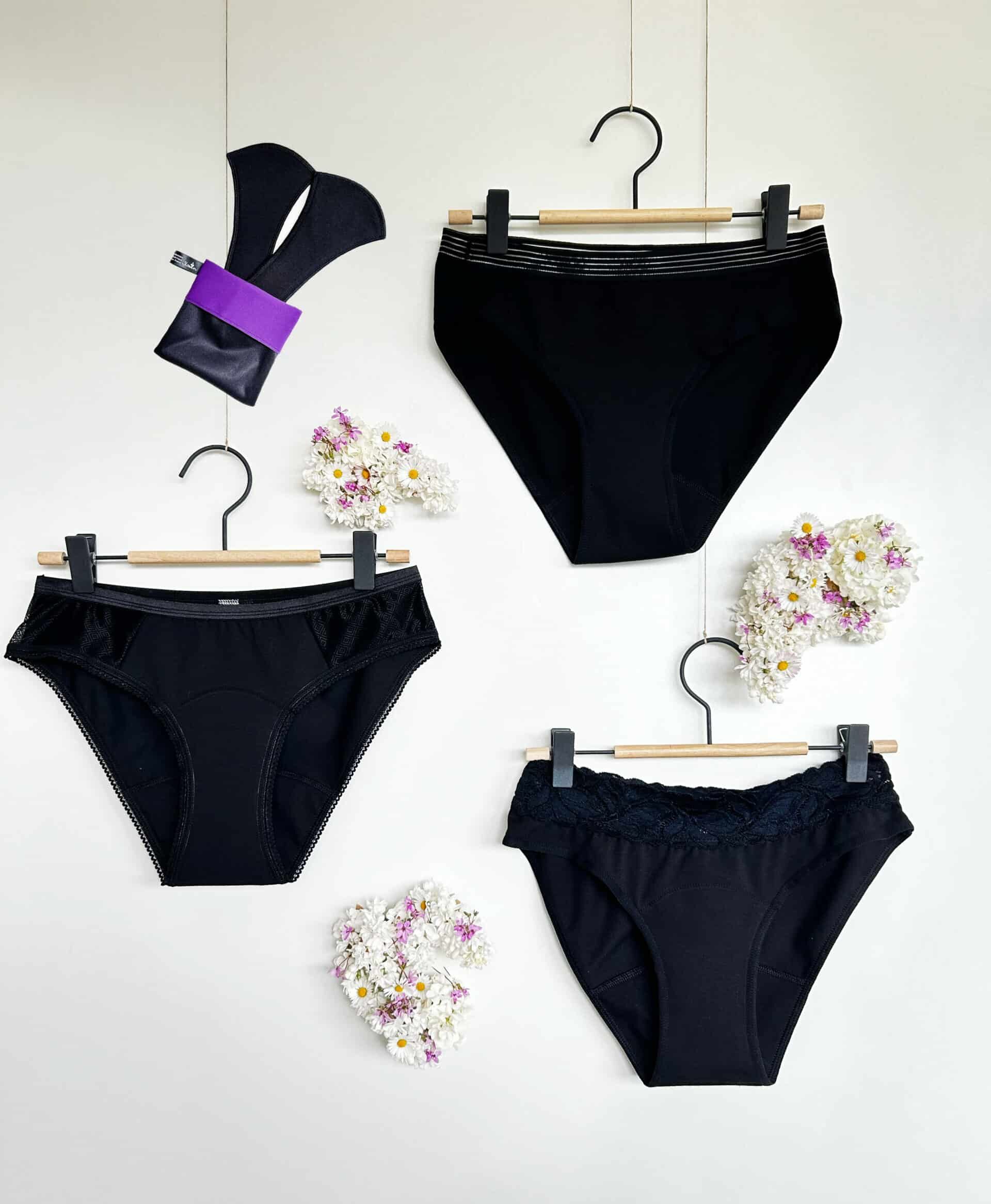 Pack de culottes menstruelles incluant une edelso une so-simple dentelle ainsi qu’une slip-slap évolution essentielle